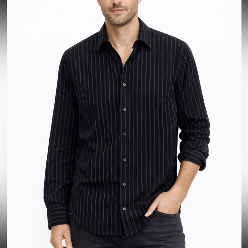 Theory Dark Blue Pinstripe Dress Shirt size medium‎